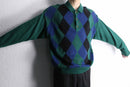 green argyle acryl knit polo sweater