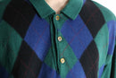 green argyle acryl knit polo sweater