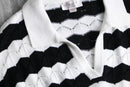 monochrome stripe open collar knit