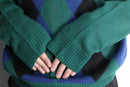 green argyle acryl knit polo sweater