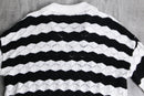 monochrome stripe open collar knit