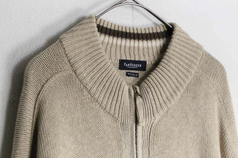 "van heusen" beige double zip knit