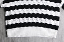 monochrome stripe open collar knit