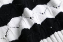 monochrome stripe open collar knit
