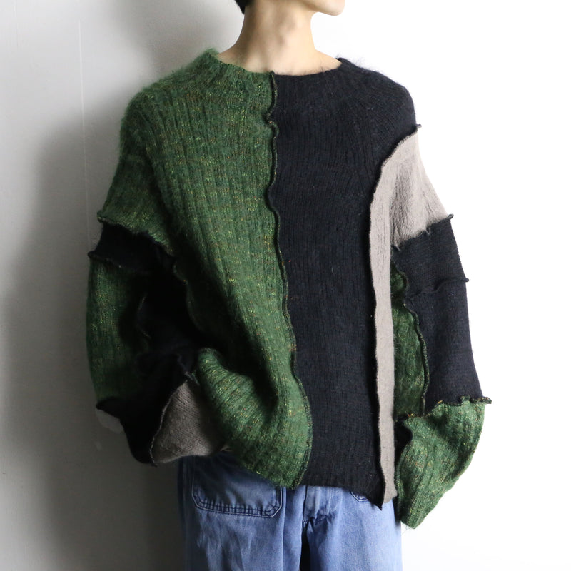 "Re:make" patchwork design 3color mohair knit