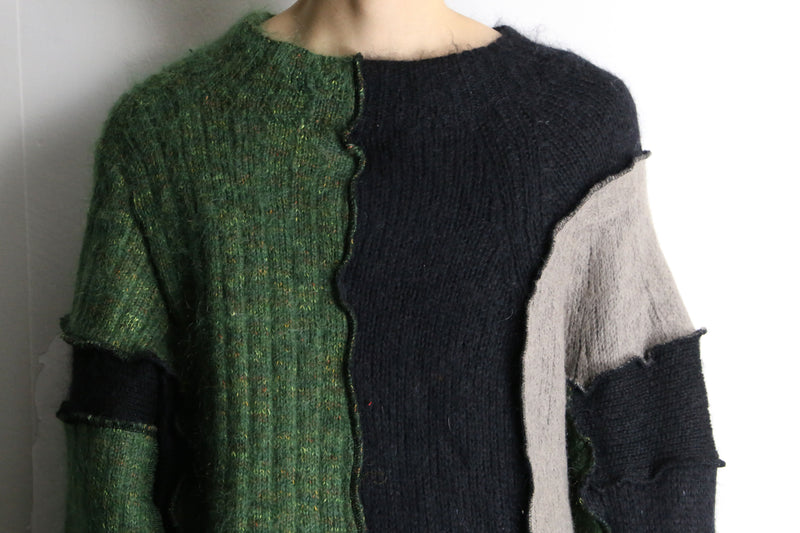 "Re:make" patchwork design 3color mohair knit