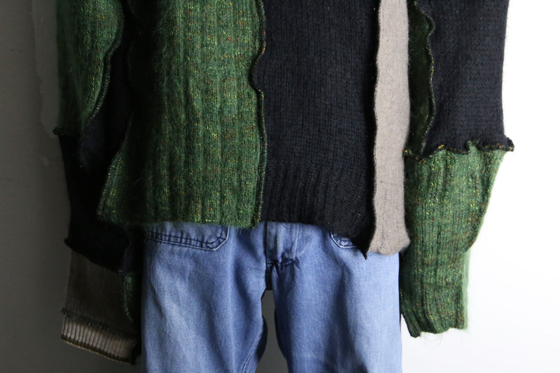 "Re:make" patchwork design 3color mohair knit