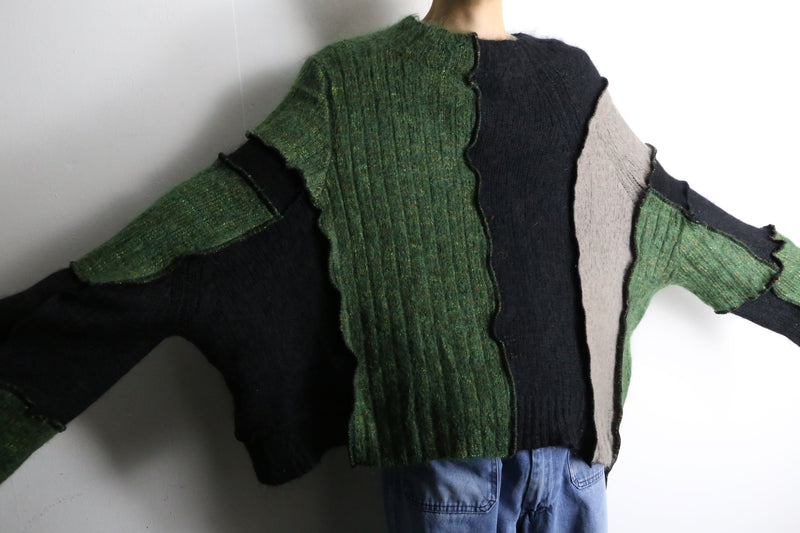 "Re:make" patchwork design 3color mohair knit