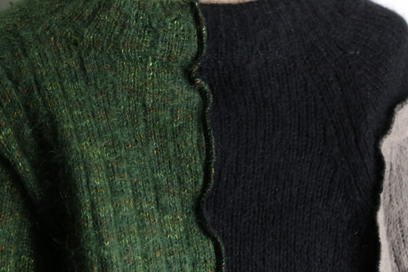 "Re:make" patchwork design 3color mohair knit