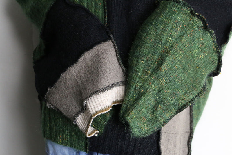 "Re:make" patchwork design 3color mohair knit