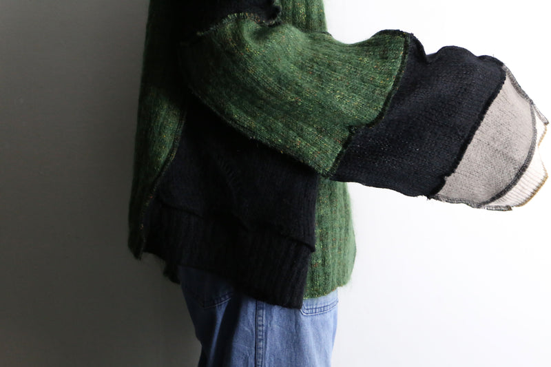 "Re:make" patchwork design 3color mohair knit