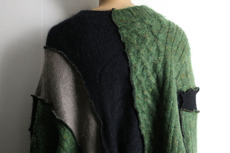 "Re:make" patchwork design 3color mohair knit