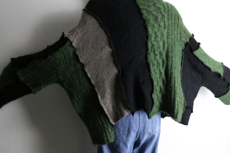 "Re:make" patchwork design 3color mohair knit