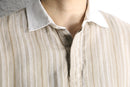 linen cotton stripe polo collar shirt