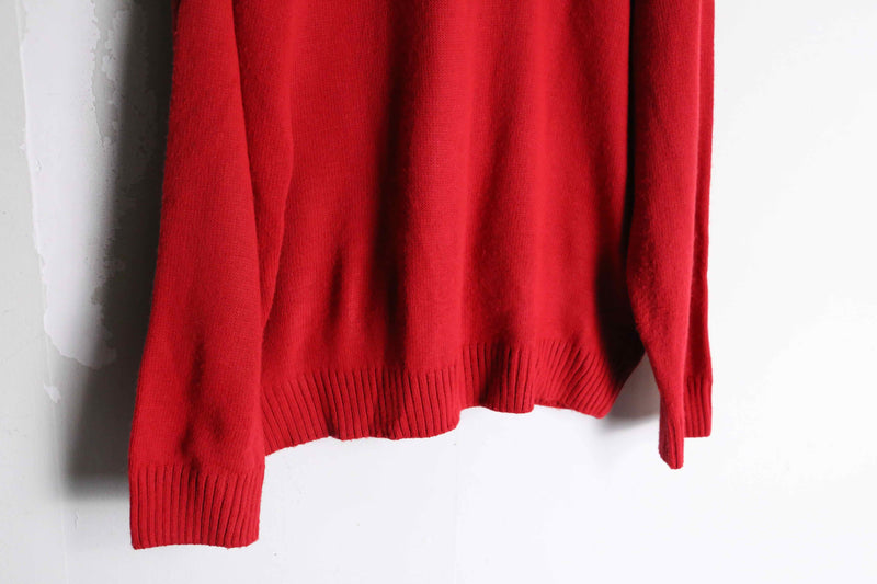 red color diagonal check high neck knit jacket