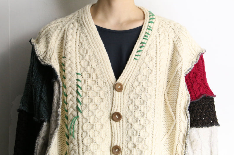 "Re:make" asymmetry patchwork fisherman knit