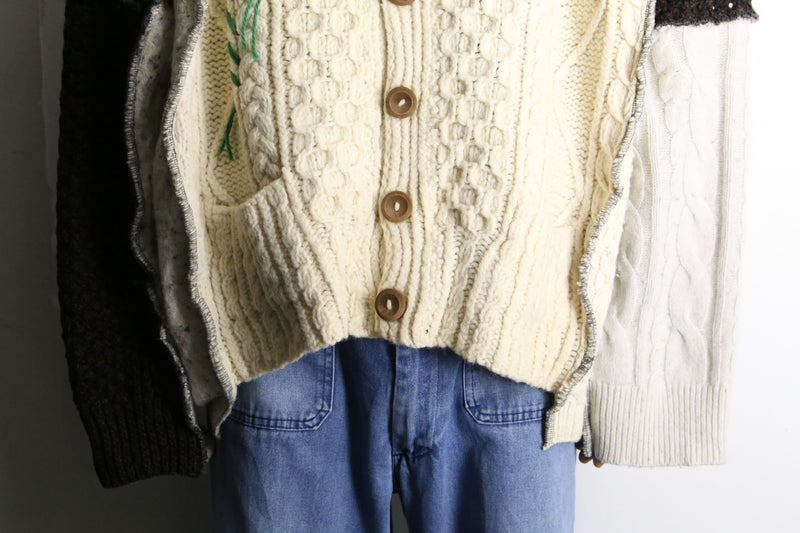 "Re:make" asymmetry patchwork fisherman knit