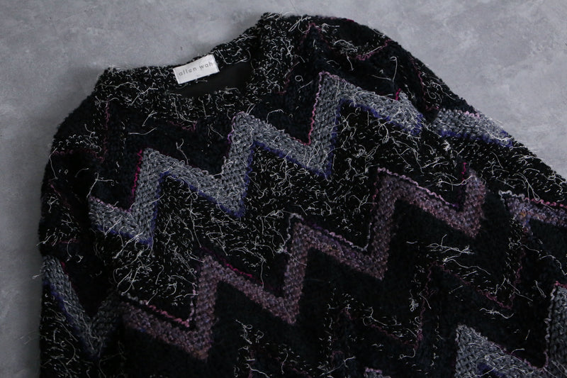 loop knitting zig zag shaggy sweater