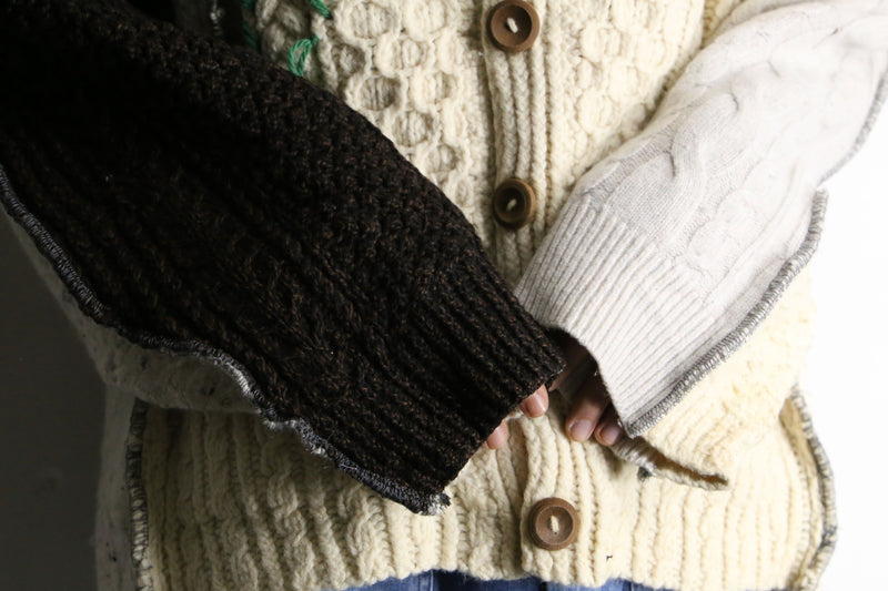 "Re:make" asymmetry patchwork fisherman knit