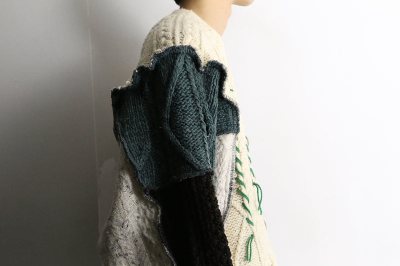 "Re:make" asymmetry patchwork fisherman knit