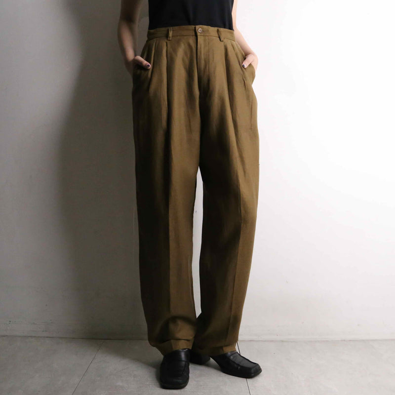 dark brown tapered linen slacks