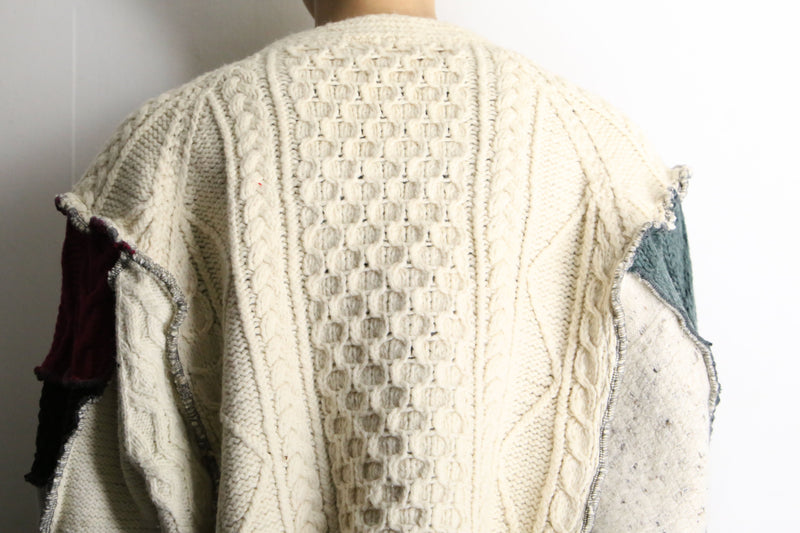 "Re:make" asymmetry patchwork fisherman knit