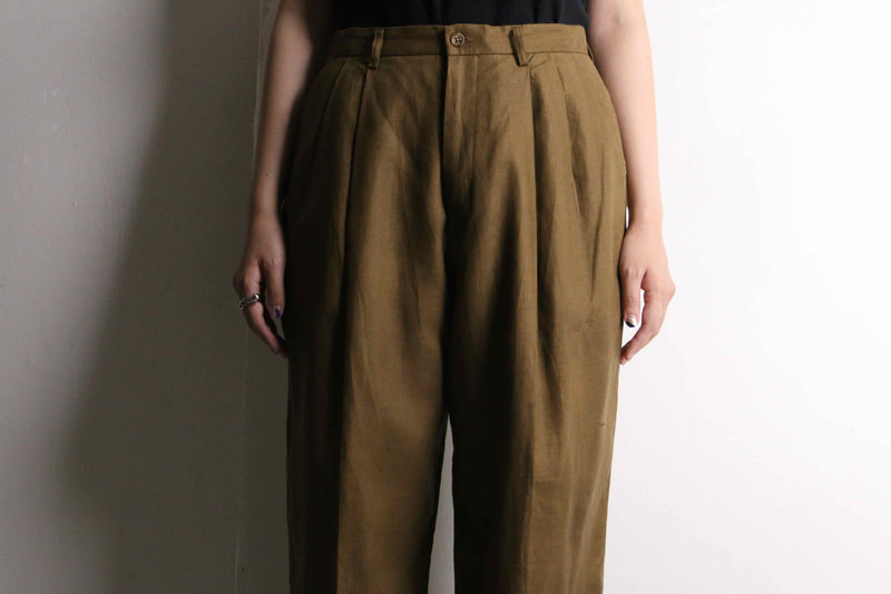 dark brown tapered linen slacks