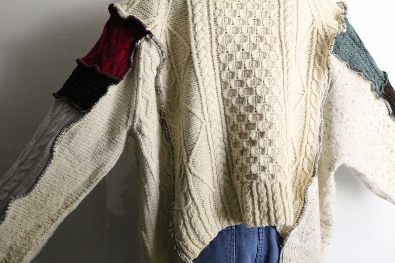 "Re:make" asymmetry patchwork fisherman knit