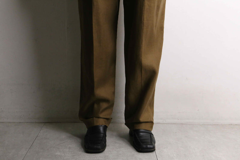 dark brown tapered linen slacks