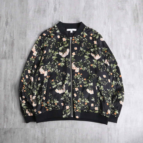 black floral zip-up blouson