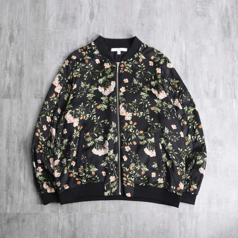 black floral zip-up blouson