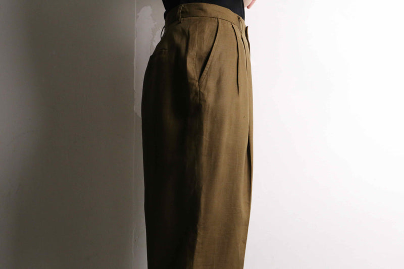 dark brown tapered linen slacks