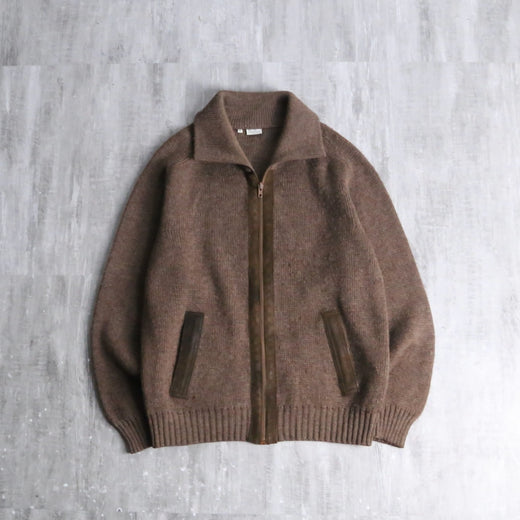 brown stand neck wool acryl knit