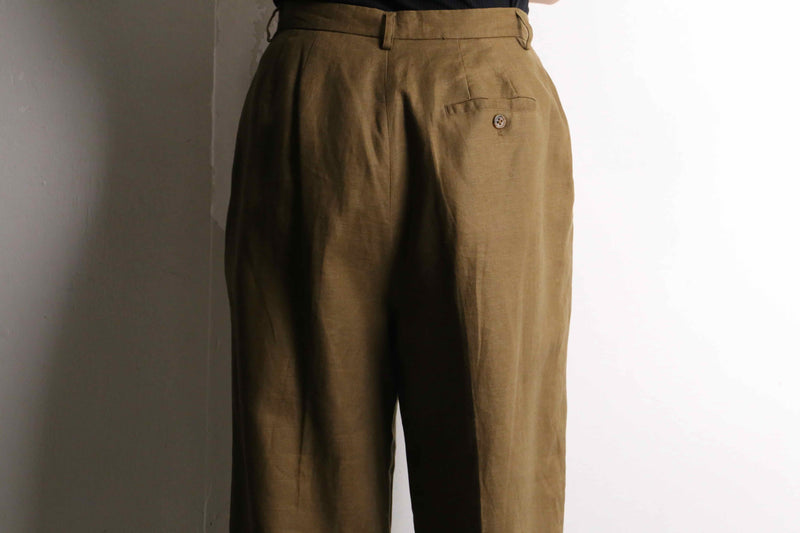 dark brown tapered linen slacks