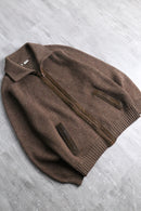 brown stand neck wool acryl knit