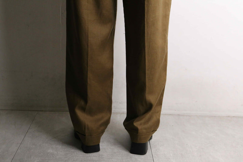 dark brown tapered linen slacks