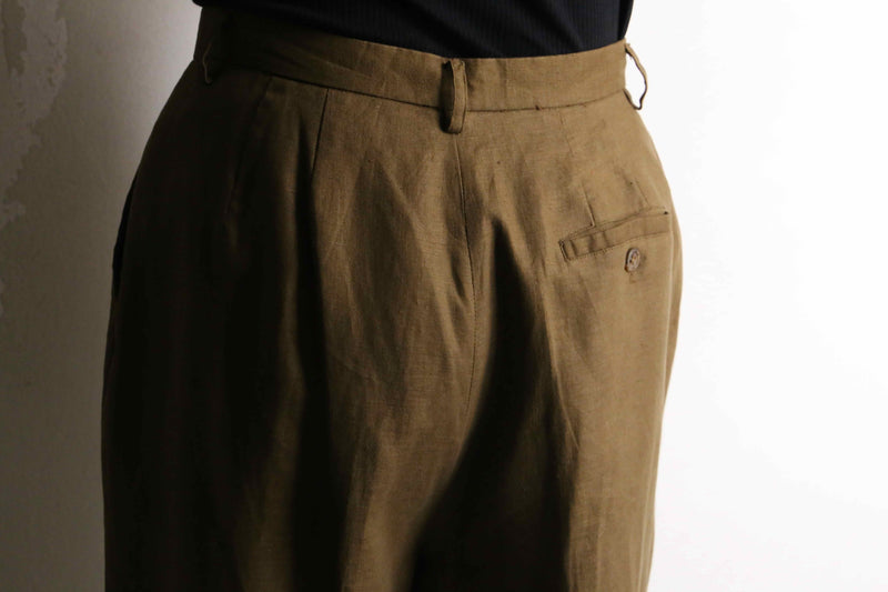 dark brown tapered linen slacks