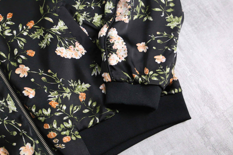 black floral zip-up blouson