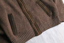 brown stand neck wool acryl knit
