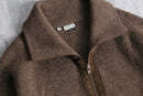 brown stand neck wool acryl knit