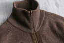 brown stand neck wool acryl knit