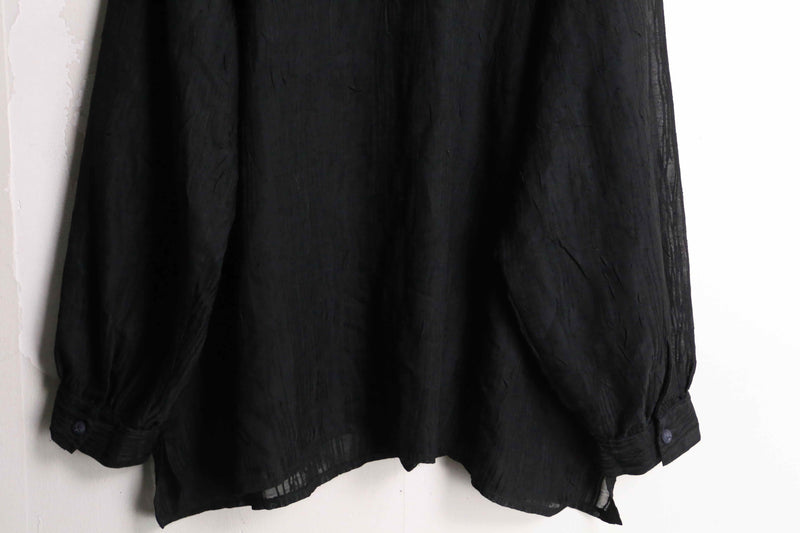 wrinkle process black sheer drape shirt