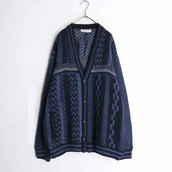 geomatic pattern lining knit cardigan