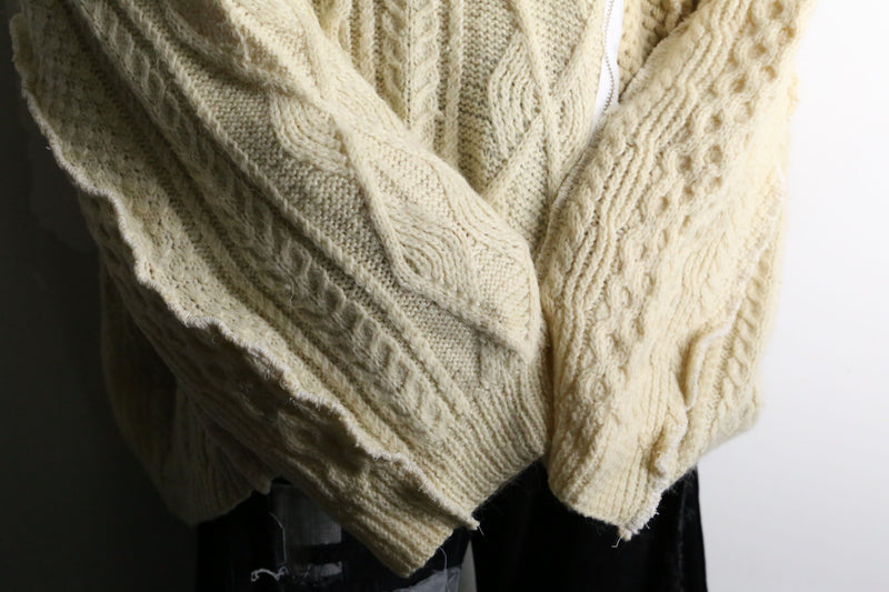 "Re:make" beige tone patchwork zip knit