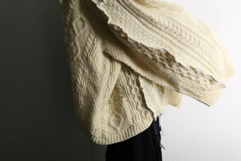 "Re:make" beige tone patchwork zip knit