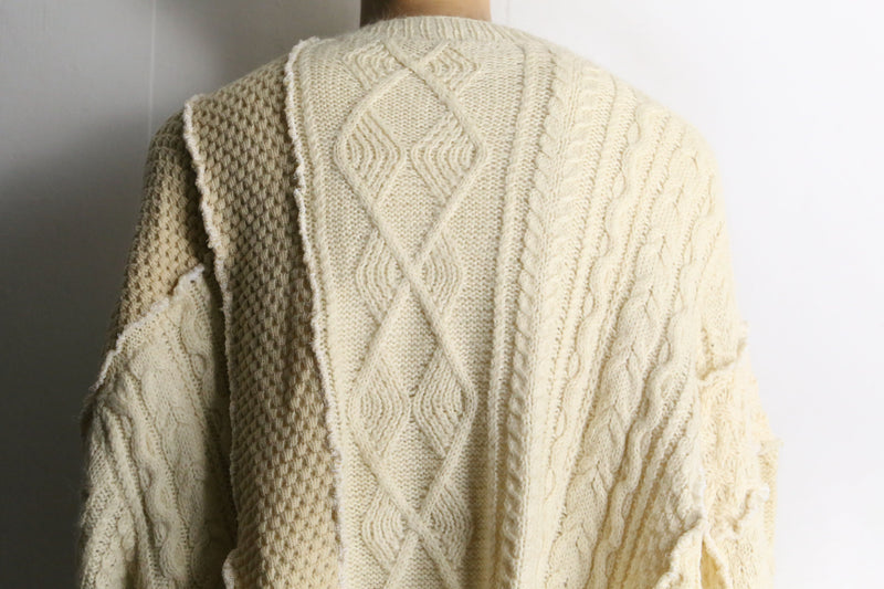 "Re:make" beige tone patchwork zip knit