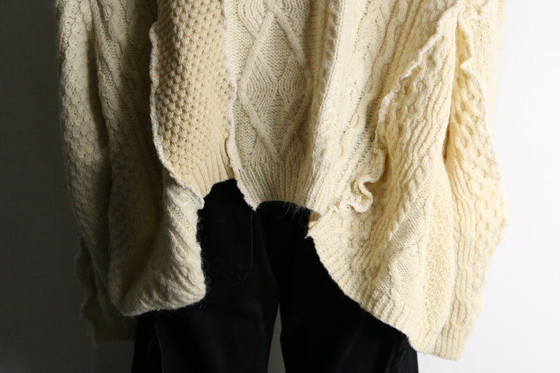 "Re:make" beige tone patchwork zip knit