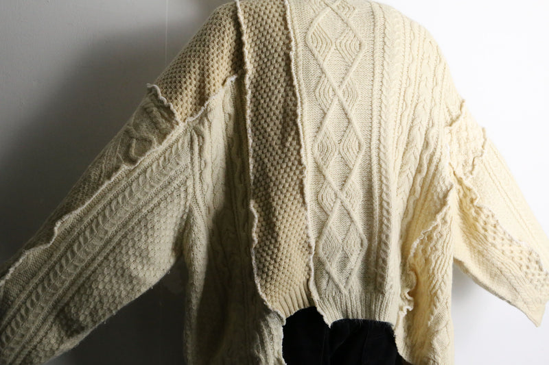 "Re:make" beige tone patchwork zip knit