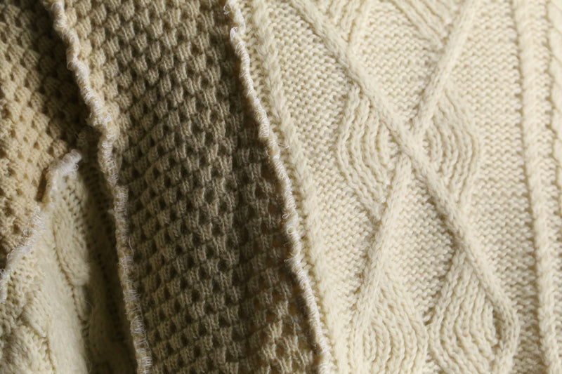 "Re:make" beige tone patchwork zip knit