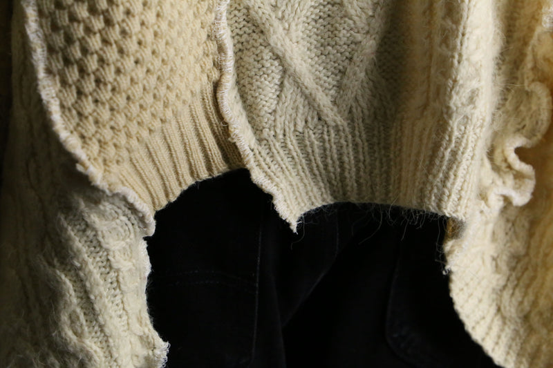 "Re:make" beige tone patchwork zip knit